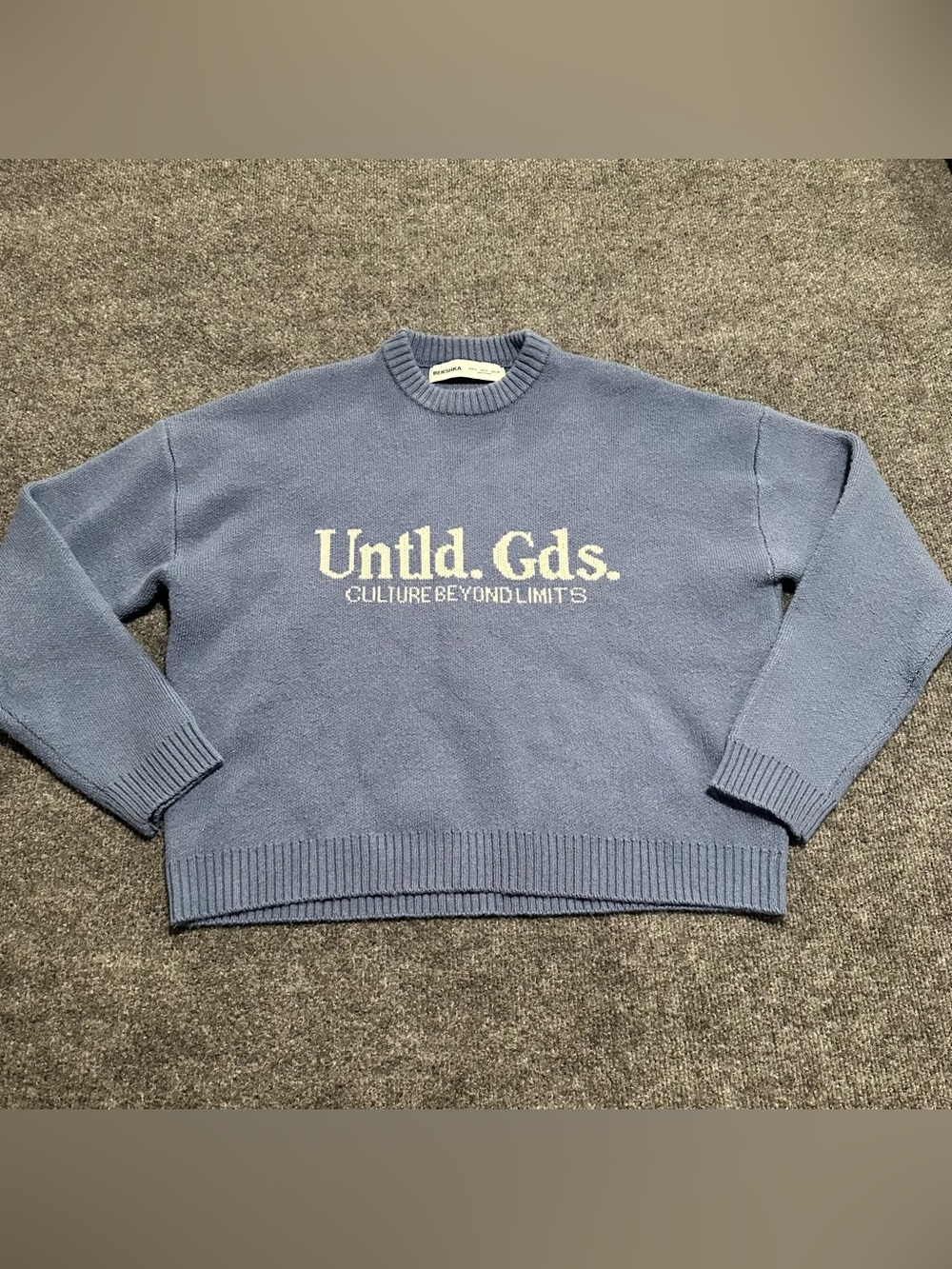 Bershka Light Blue Logo Crewneck Sweater
